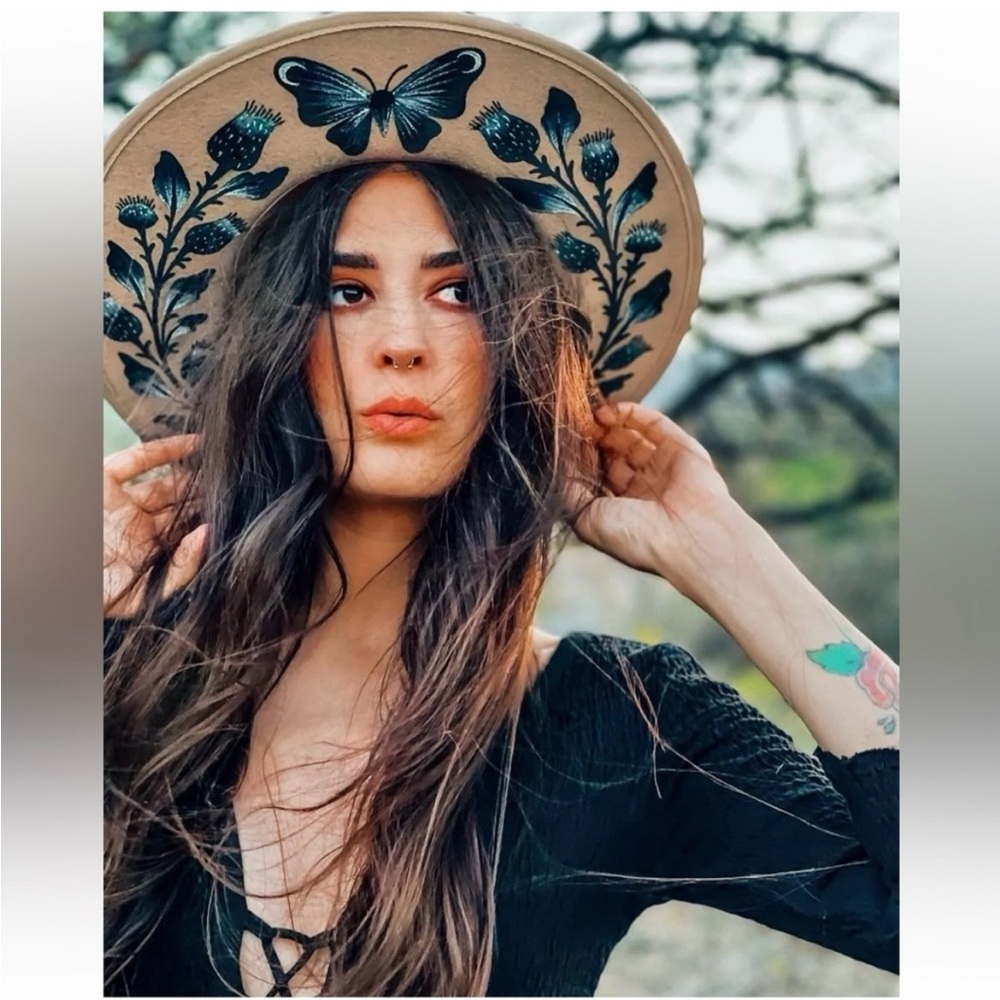 Luna Bloom Spencer Beige Wool Hat Rare Limited Edition Ooak Felt Wide Brim